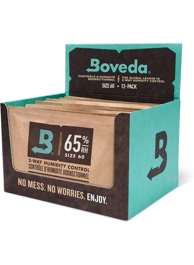 Boveda 65% Two-Way Humidity Control Packs For Aging & Long-Term Storage In Plastic & Wood Boxes – Size 60 – 12 Pack – Moisture Absorbers – Humidifier Packs – Individually Wrapped Hydration Packets - Image 1